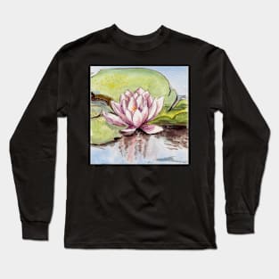 lotus zen pond watercolor painting Long Sleeve T-Shirt